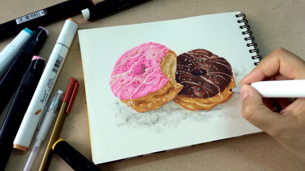 ink-markers-drawing-coloring-online-course-udemy-maha-atef-donuts