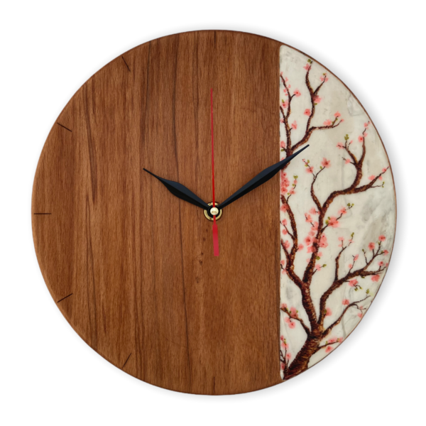Wooden-wall-clock-beechwood-polymer-clay