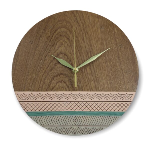 Tribal-pink-turquoise-wood-wall-clock