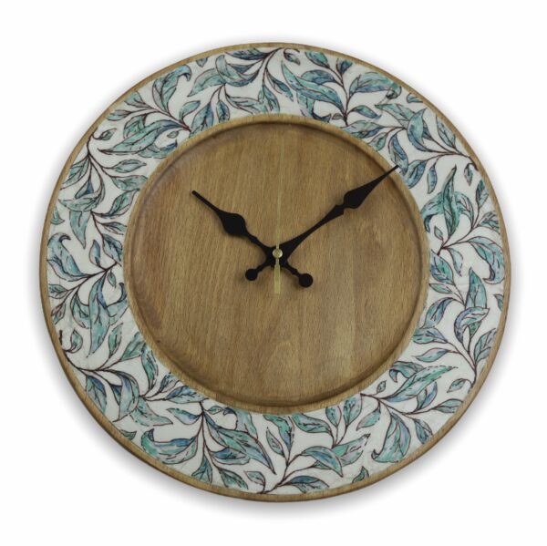Turquoise-leaves-wood-wall-clock