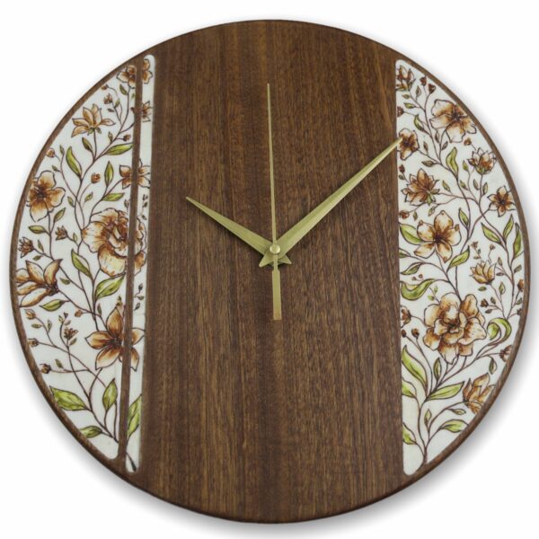 mahogany-Wood-wall-clock-with-flowers