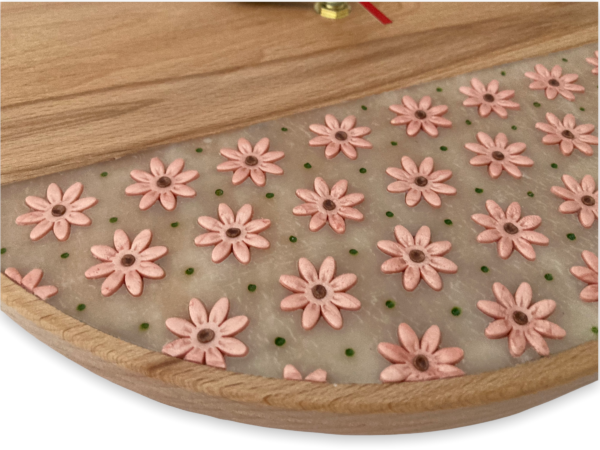 Pink-flowers-wall-clocks-wood-and-polymer-clay