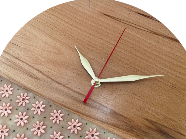 Pink-flowers-wall-clocks-wood-and-polymer-clay